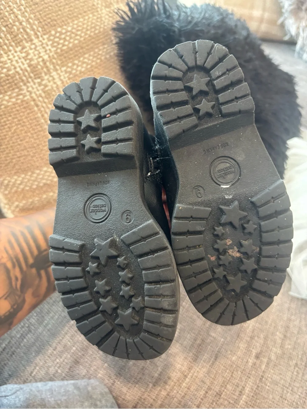 wonder nation Black Kids Lace-Up Boots with Star Tread